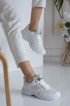 Beyaz - Günlük Kadın Sneaker Bağcıklı Hafif Kalın Tabanlı Esnek Yürüyüş Fileli Spor Ayakkabı 020 PRA-5674495-020768