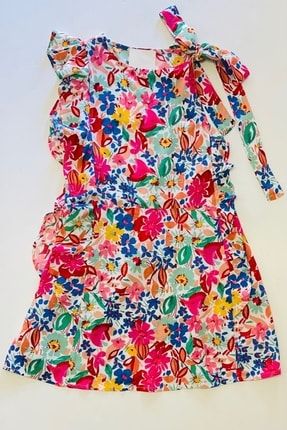Çiçekli Boydan Volanlı Omuzdan Bağlamalı Elbise HYY1301
