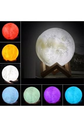 Ahşap Standlı 3d Moonlight Dokunmatik Renk Değiştiren Ay Gece Lambası Usb TAM_597939