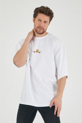 Unisex Oversize Beyaz Baskılı T-shirt GVS-1