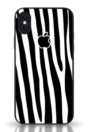 Iphone X Uyumlu Kamera Korumalı Cam Kapak - Siyah Zebra Desenli KM_CAMKPK_İPX