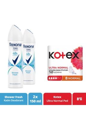 Antiperspirant Kadın Sprey Deodorant Shower Fresh 150 ml X2 + Kotex Ped Ultra Normal 8'li SET.UNİ.3028