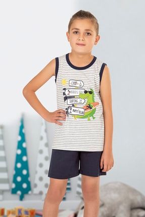 Erkek Çocuk Pamuklu Örme Sıfır Kol Şortlu Pijama Takımı 31933