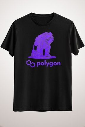 Unisex Siyah Polygon Matic Crypto Coin Cryptocurrency Essential T-shirt CR3797