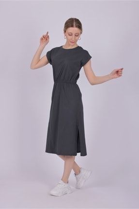 Kadın Beli Büzgülü Füme Elbise 4205