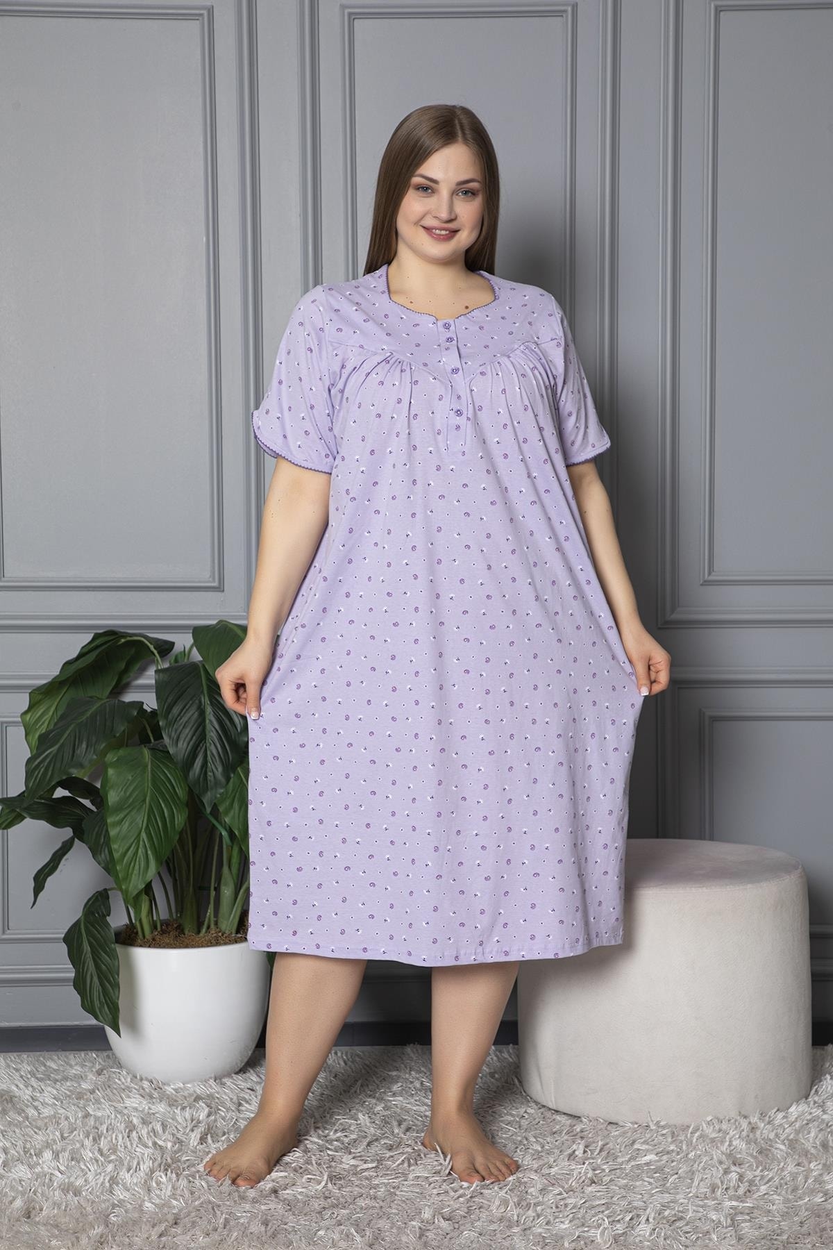 SEBOTEKS %100 Pamuklu Kısa Kol Penye Büyük Beden Anne Geceliği 127