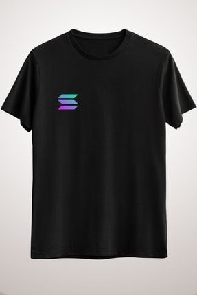 Unisex Siyah Solana (SOL) Design Classic T-shirt CR4089
