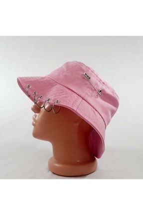 Unisex K-pop Piercing Ve Çengelli Iğneli Pembe Bucket Şapka 98100177099400086501