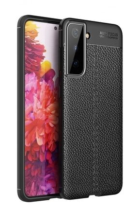 Samsung Galaxy S21 Kılıf Deri Görünümlü Siyah Renk Silikon Kapak niss-SgS21