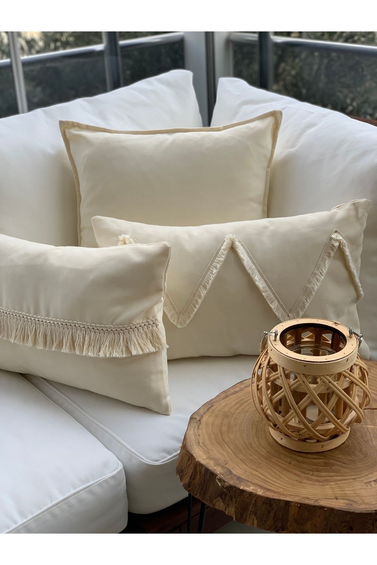 Decamor home Decorative Bohemian Throw Pillow Cover Set of 3 Ecru