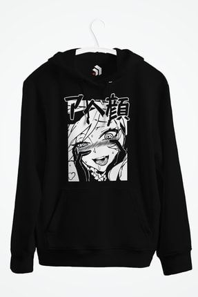Ahegao Anime Baskılı Kapşonlu Sweatshirt EGO-KS034120121221