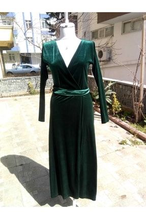 Yeşil Kadife Uzun Elbise VVMDKDF