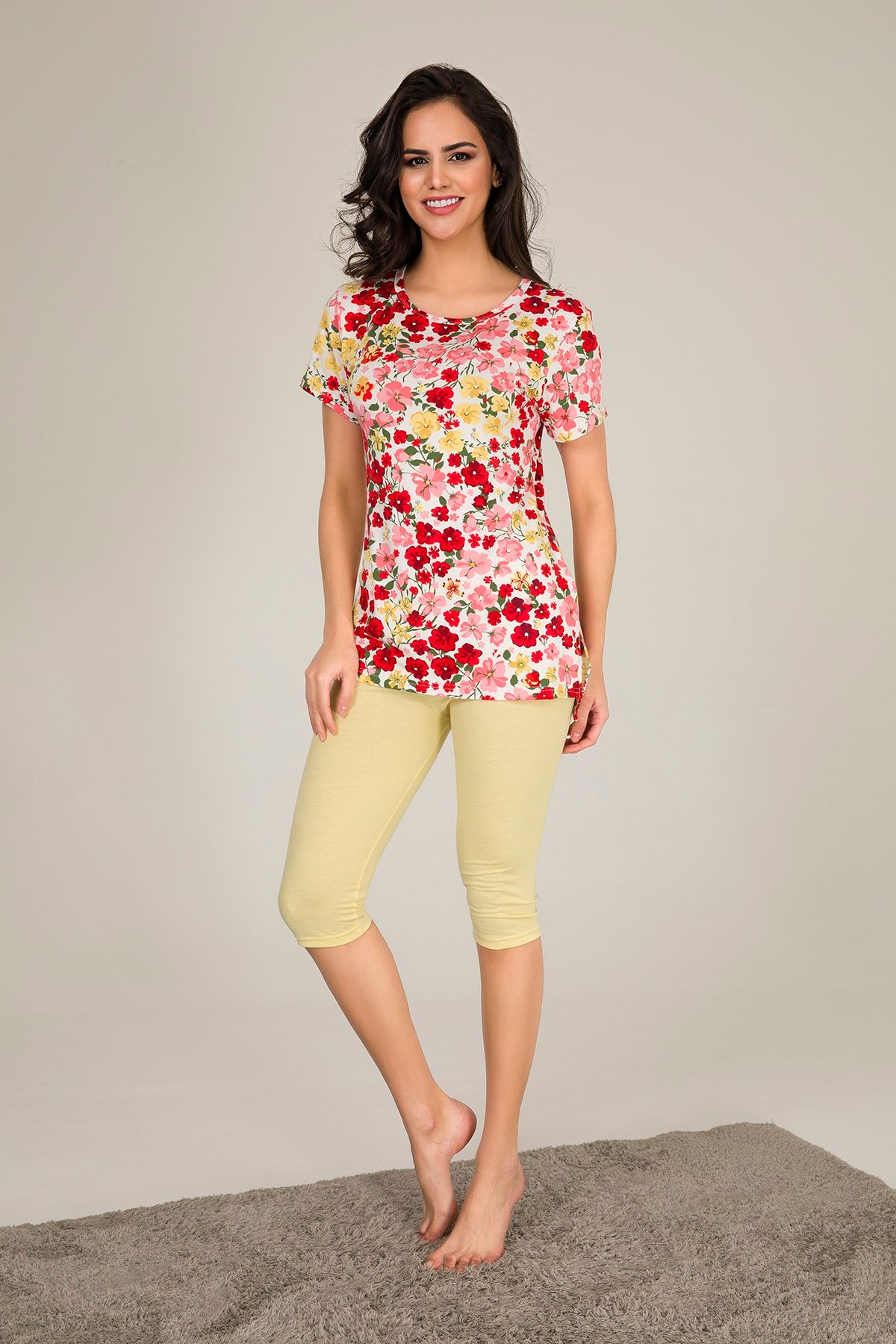 MyBen-Tunica și jambiere de damă de culoare galbenă cu modele florale Slmky04 1