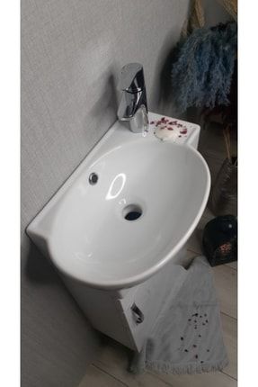 Mini Wc Banyo Dolabı Lavabo Dahil Ada Beyaz