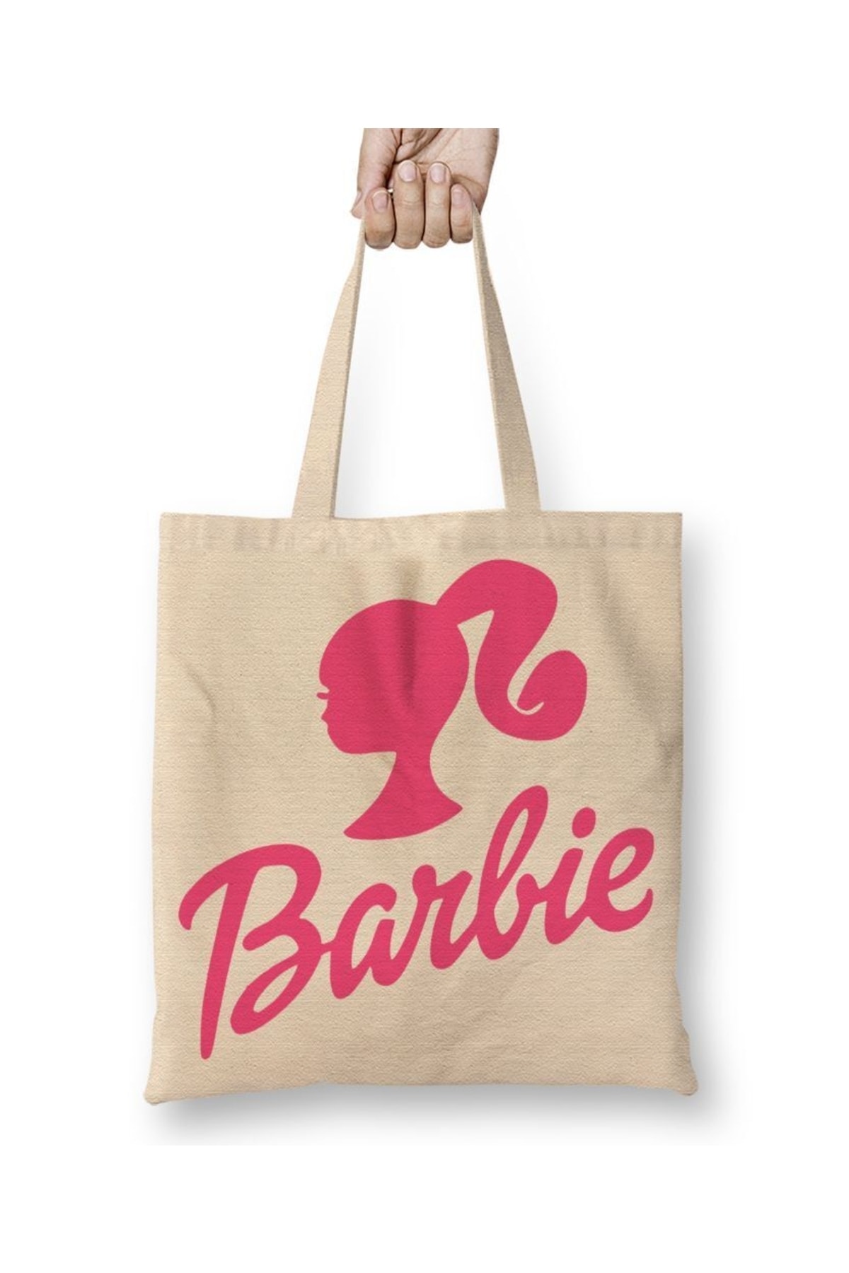 Baskı Dükkanı Barbie Logo Bez Çanta Uzun Saplı