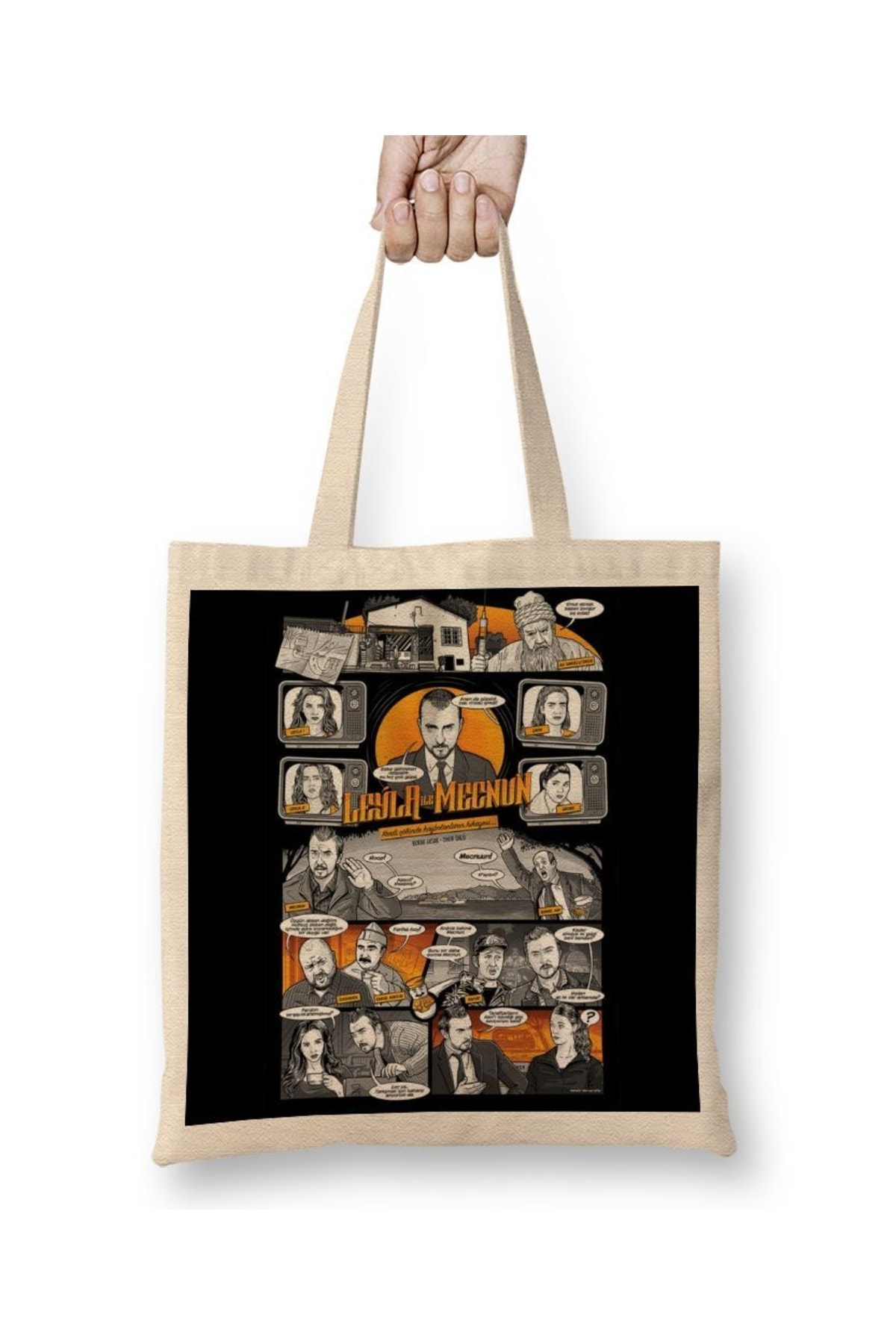 Mecnun Cloth Bag with Long Handle with Leyla