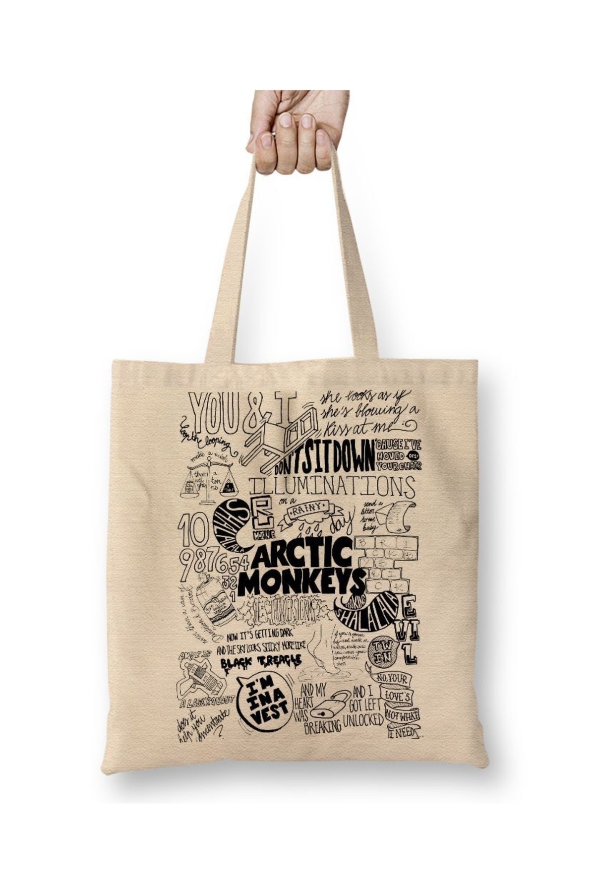 Baskı Dükkanı Arctic Monkeys Bez Çanta Uzun Saplı