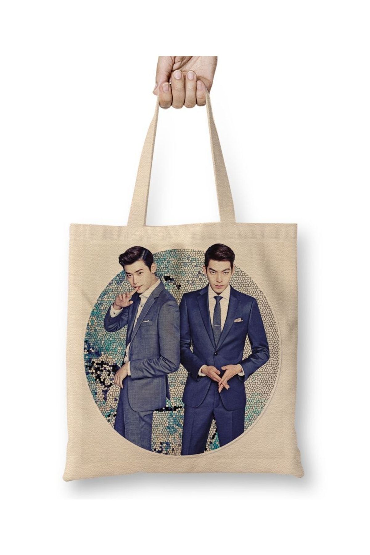 Baskı Dükkanı-Lee Jong Suk And Kim Woo Bin Tote Bag Long Handle 1