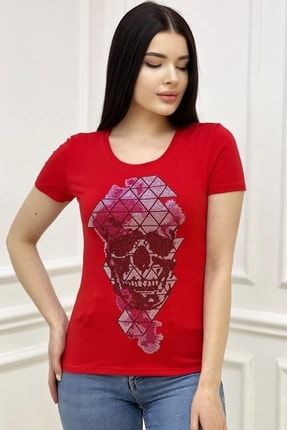 Kurukafa Crystal Taş Desenli Kadın T-shirt 9030