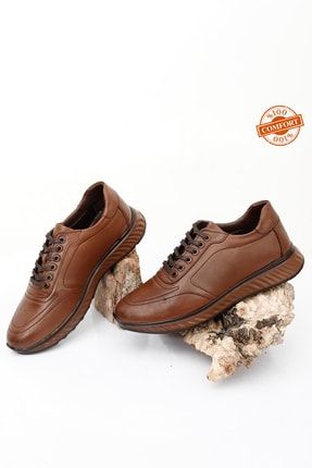 Taba Antik Gön Hakiki Deri Bağcıklı Jel Tabanlıklı Erkek Günlük Sneaker 01251 DDMA71201251
