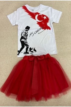 Gökkuşağı Tasarım Kocatepe Ata Bayrak T-shirt Ve Kırmızı Fiyonklu Hayal Etek TYC00411587849