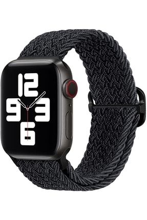 Apple Watch Kordon 3 4 5 6 7 Se 38 mm 40 mm 41 mm Uyumlu Örgü Tokalı Kordon Siyah Kırçıllı 38dijimediatokalıhasır01
