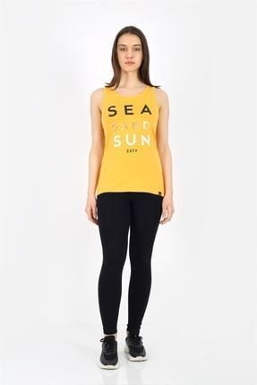 Sarı Sea Sand Sun Baskılı Sıfır Kollu T-shirt 1041