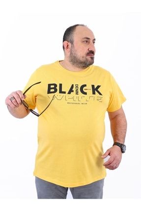 Büyük Beden Erkek T-shirt Black Denim Hardal 22122