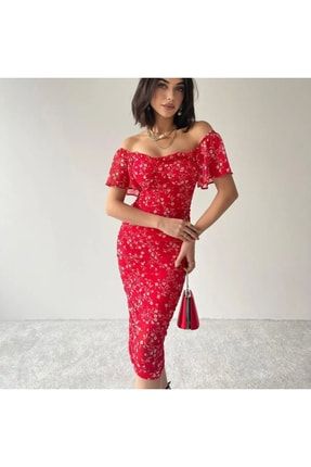 Kadın Çiçek Desenli Midi Elbise 6710