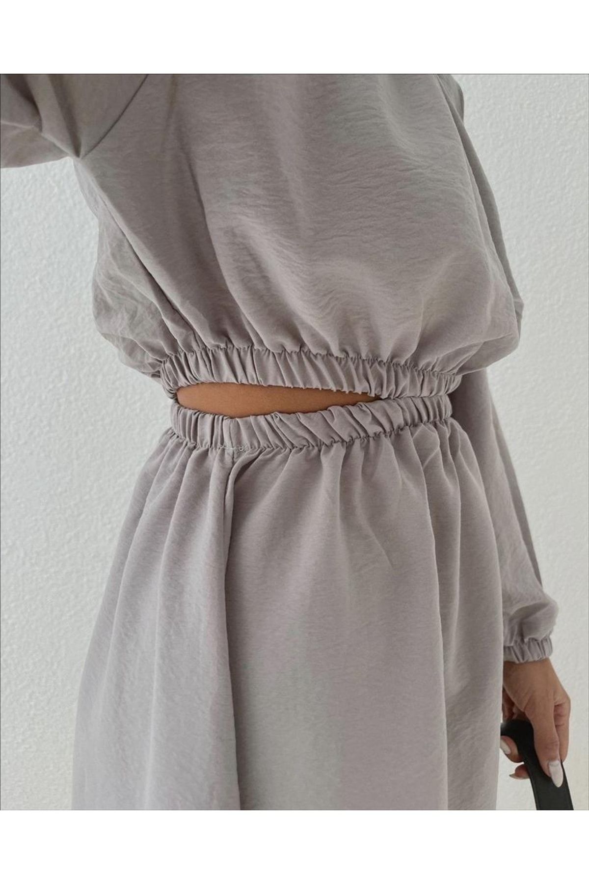 1Moda1Tarz-Rochie de damă, gri, țesătură din viscoză, cu talie joasă, elastică 2