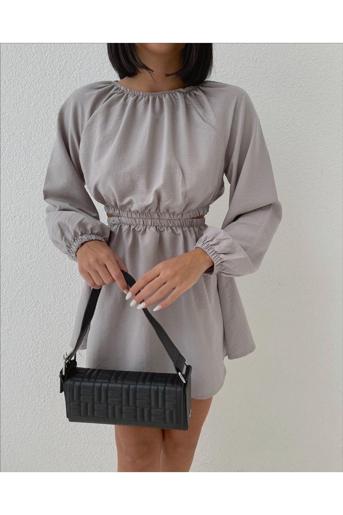 1Moda1Tarz-Rochie de damă, gri, țesătură din viscoză, cu talie joasă, elastică 6