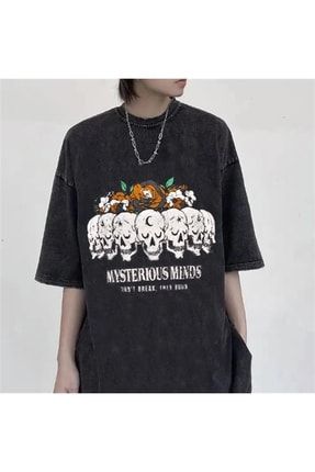 Yıkamalı Kumaş Gothic Mysterious Minds Unisex Oversize Kısa Kolu T-shirt mystrsusx