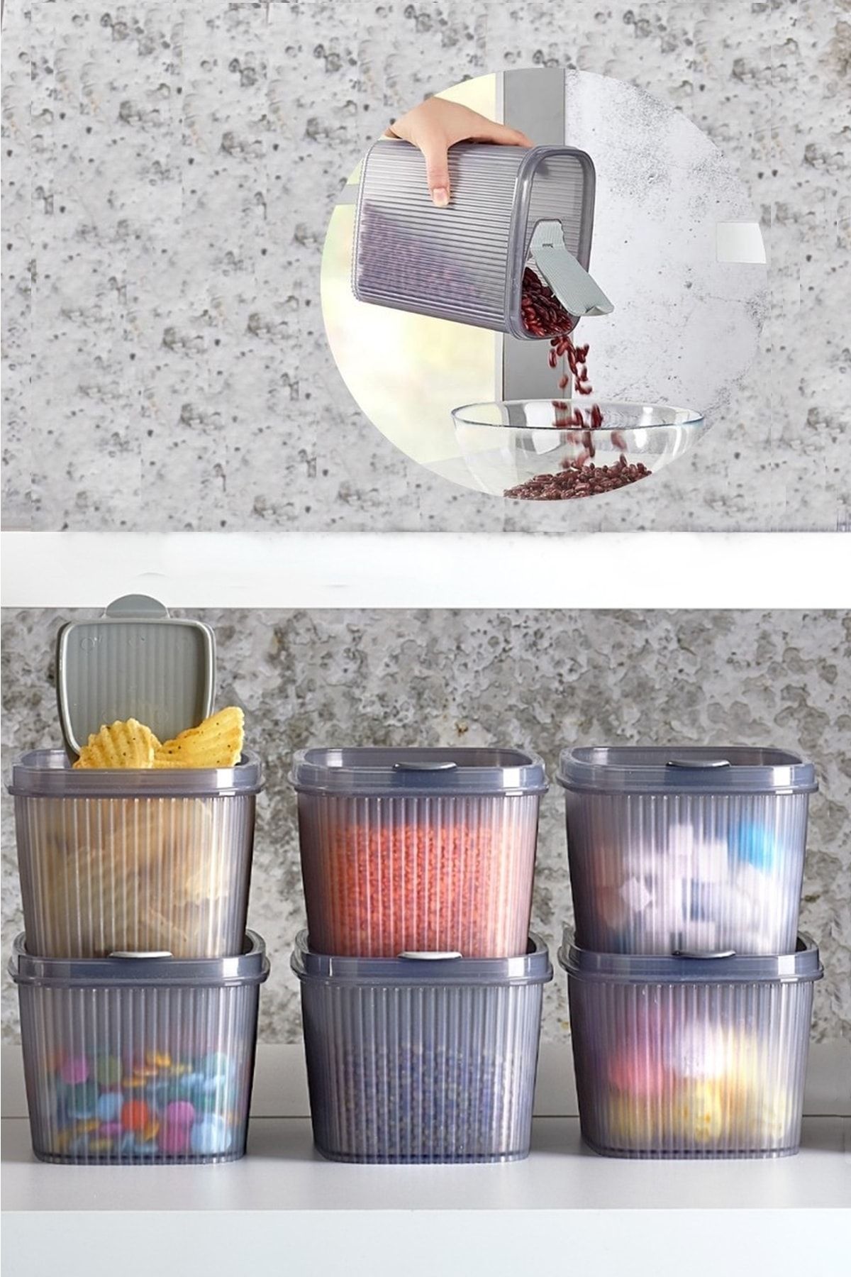 Bayev-Practical Lid 6 Pieces Food Grocery Storage Container 1300 ml 1
