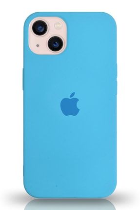 Iphone 13 Mini Uyumlu Logolu Silikon Kılıf Altı Kapalı Içi Kadife Lansman Arka Kapak - Açık Mavi KZY_SİGN_IP13MNİ