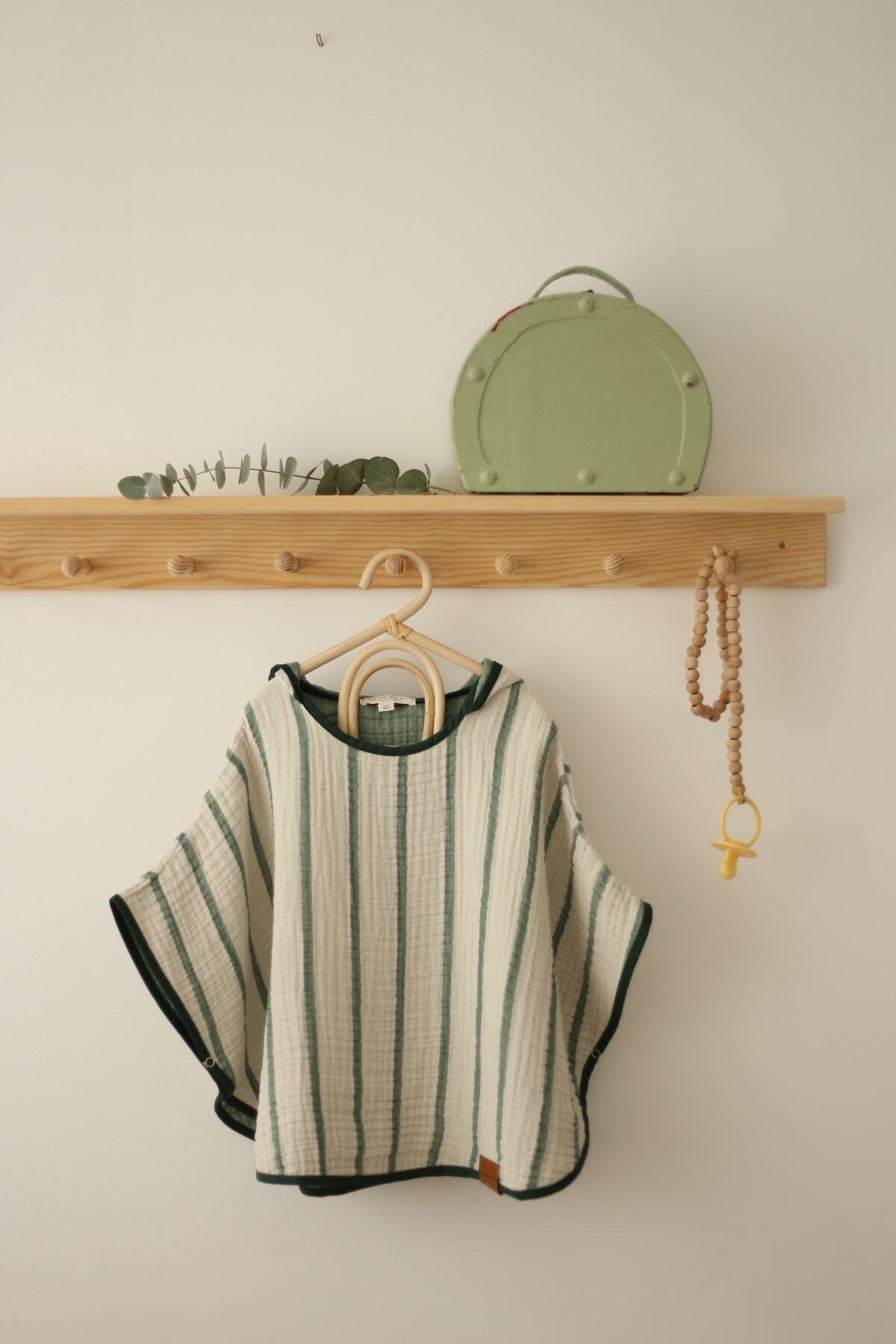 Striped Multi Muslin Poncho – Green