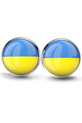 Ukrayna Küpesi Ukraine Bayrağı Yuvarlak Küpe 1 Çift 3d Camlı Paslanmaz Çelik KP-201