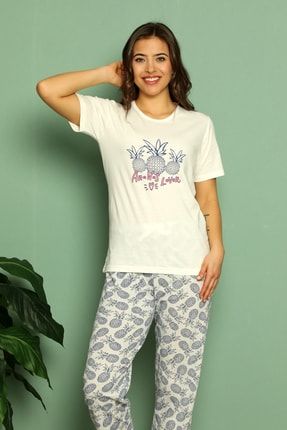 Yazlık Ananas Desen Kısa Kol Kadın Pijama Takımı 3736