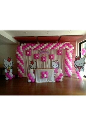 Hello Kitty Konsept Balon Parti Doğum Günü 100adet Metalik-pastel Balon 5mt Balon Zinciri Full Paket PS00019