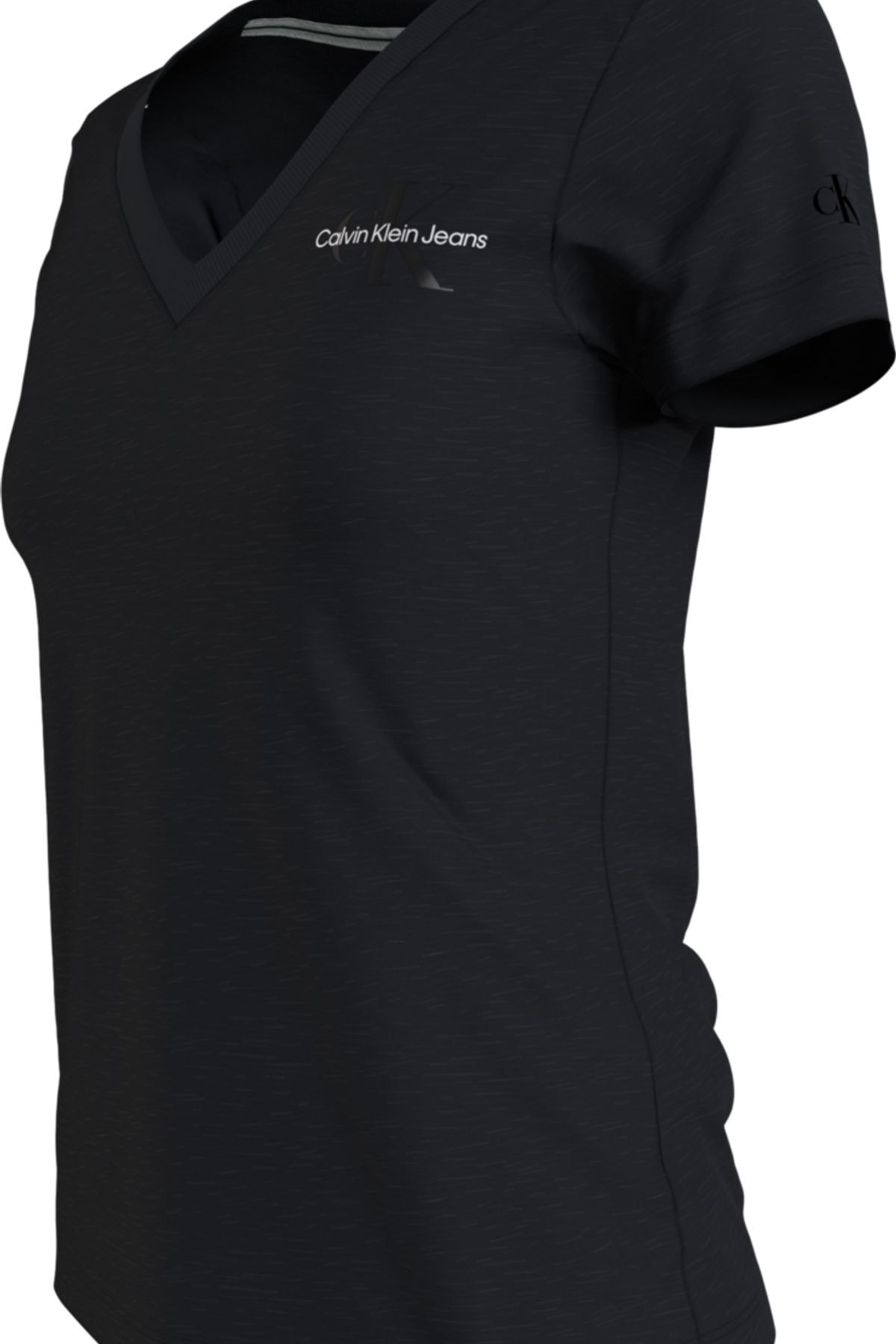 Calvin Klein Monogram Logo V-neck Tee Siyah Kadın T-shirt 