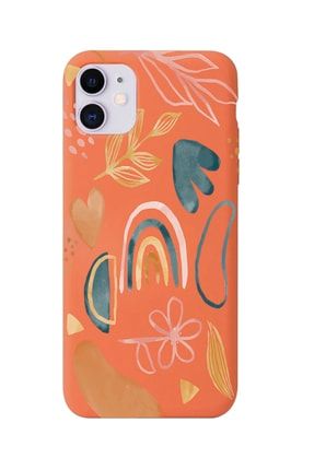 Iphone 11 Turuncu Lansman Pastel Tasarımlı Içi Süet Kaplı Kılıf IP11-LP19