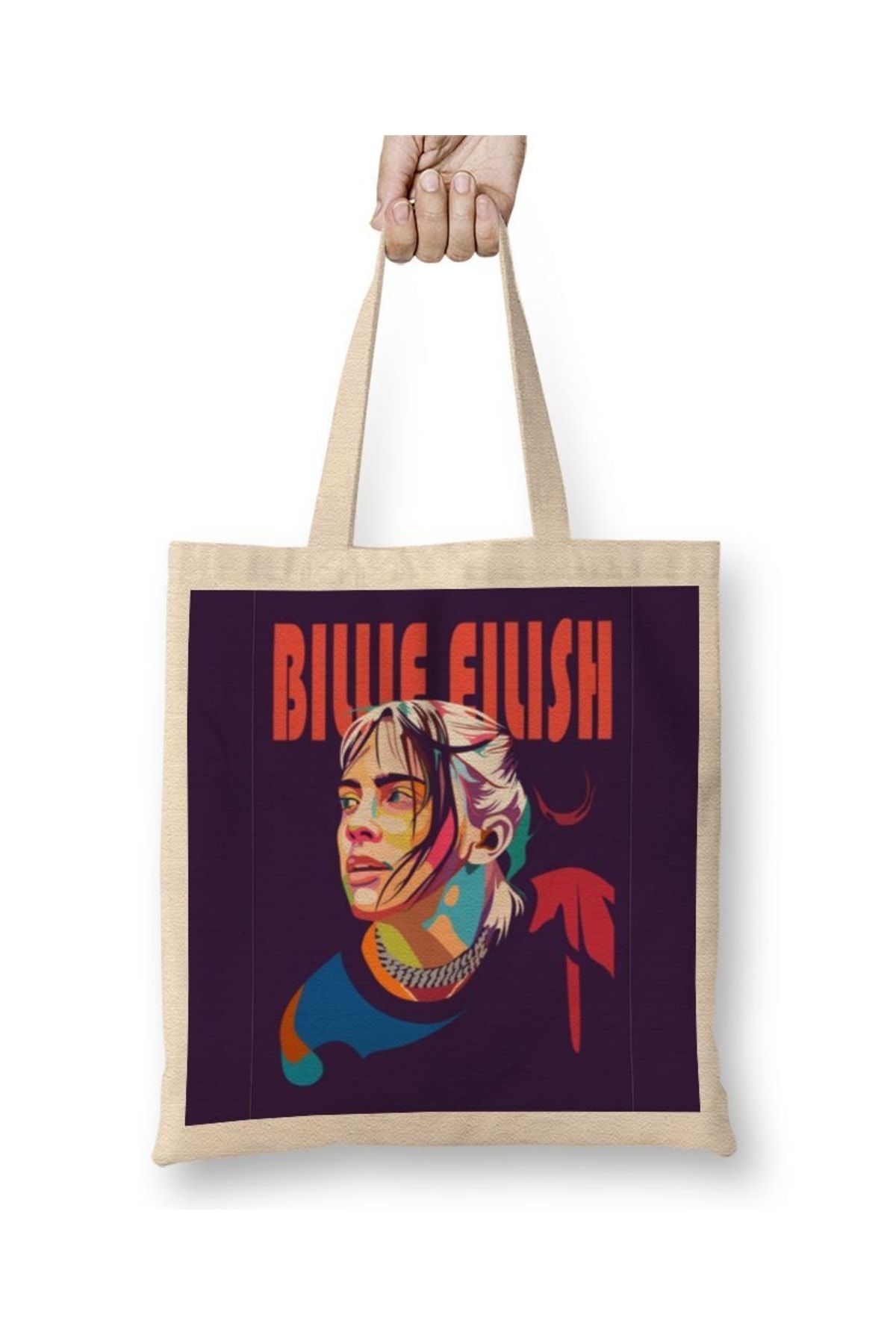 Baskı Dükkanı-Geantă din pânză Billie Eilish 02 cu mâner lung 1