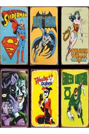 Batman Superman Süper Kahramanlar 6lı Retro Ahşap Poster Seti atc420-1336