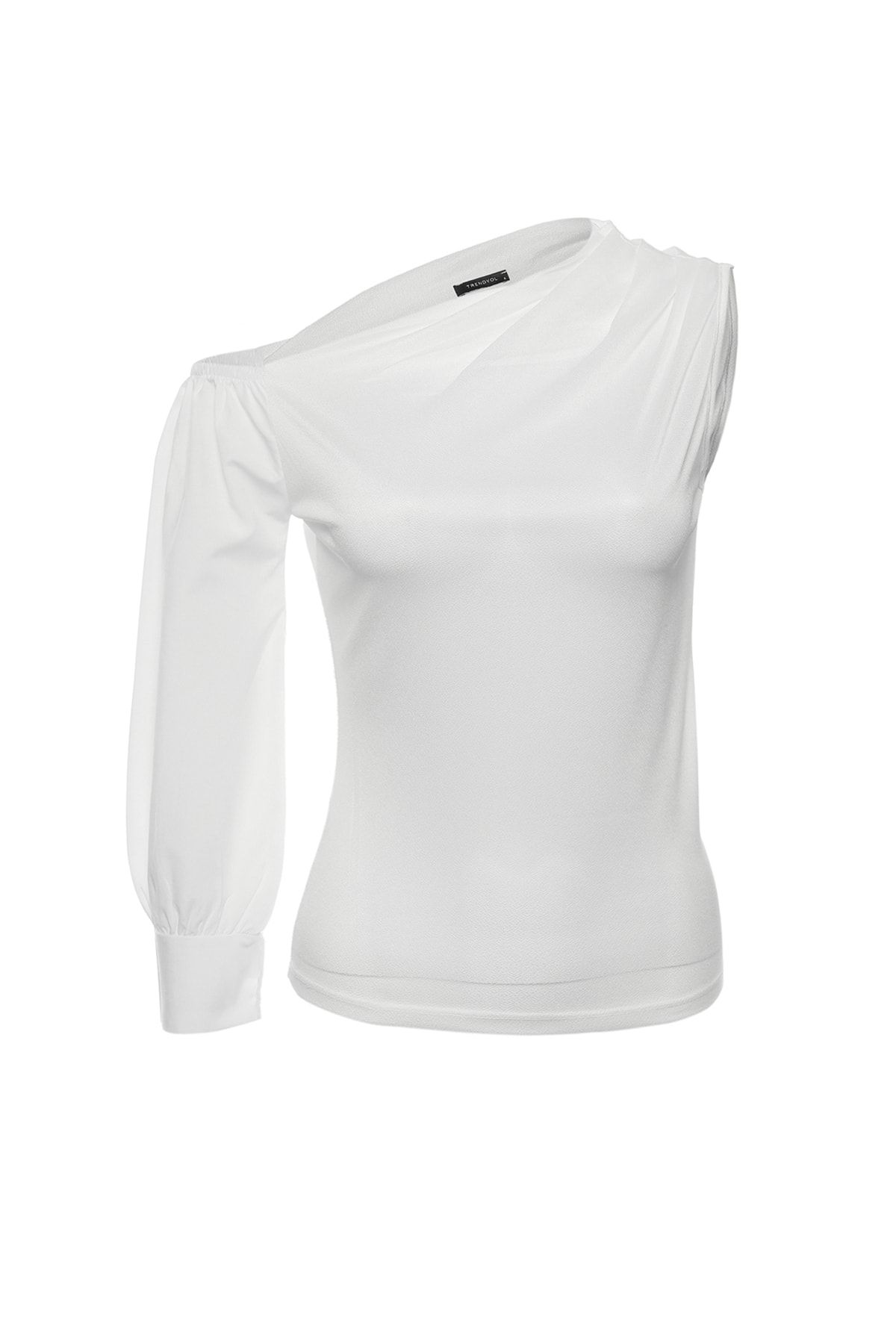 Trendyol Collection-Ecru One Shoulder Asymmetric Collar Crepe Πλεκτή Μπλούζα TWOSS21BZ0152 6