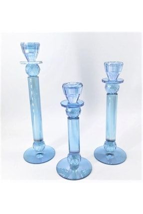 Kristal 3lü Mavi Toplu Sütunlu Mumluk Hr-9117 Kerman06369