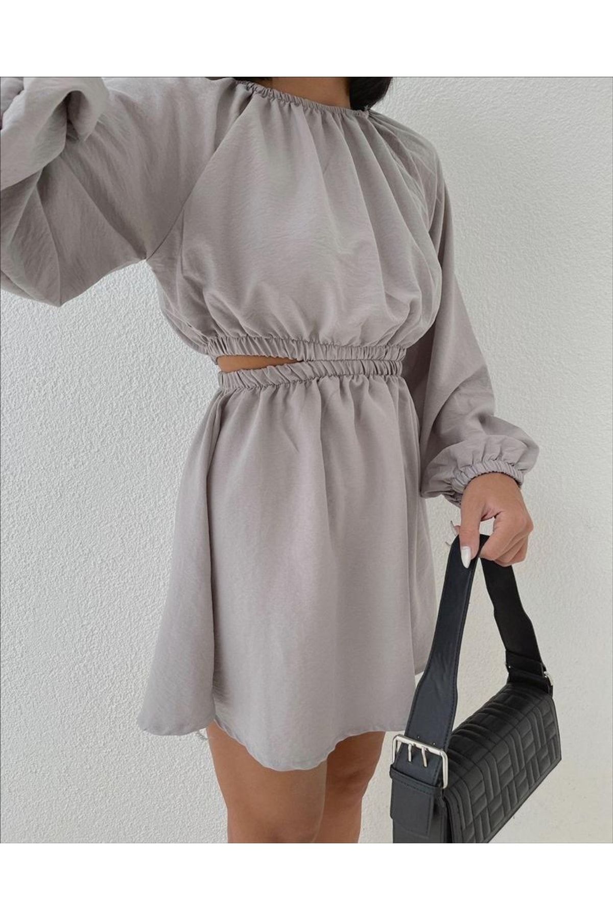 1Moda1Tarz-Rochie de damă, gri, țesătură din viscoză, cu talie joasă, elastică 3