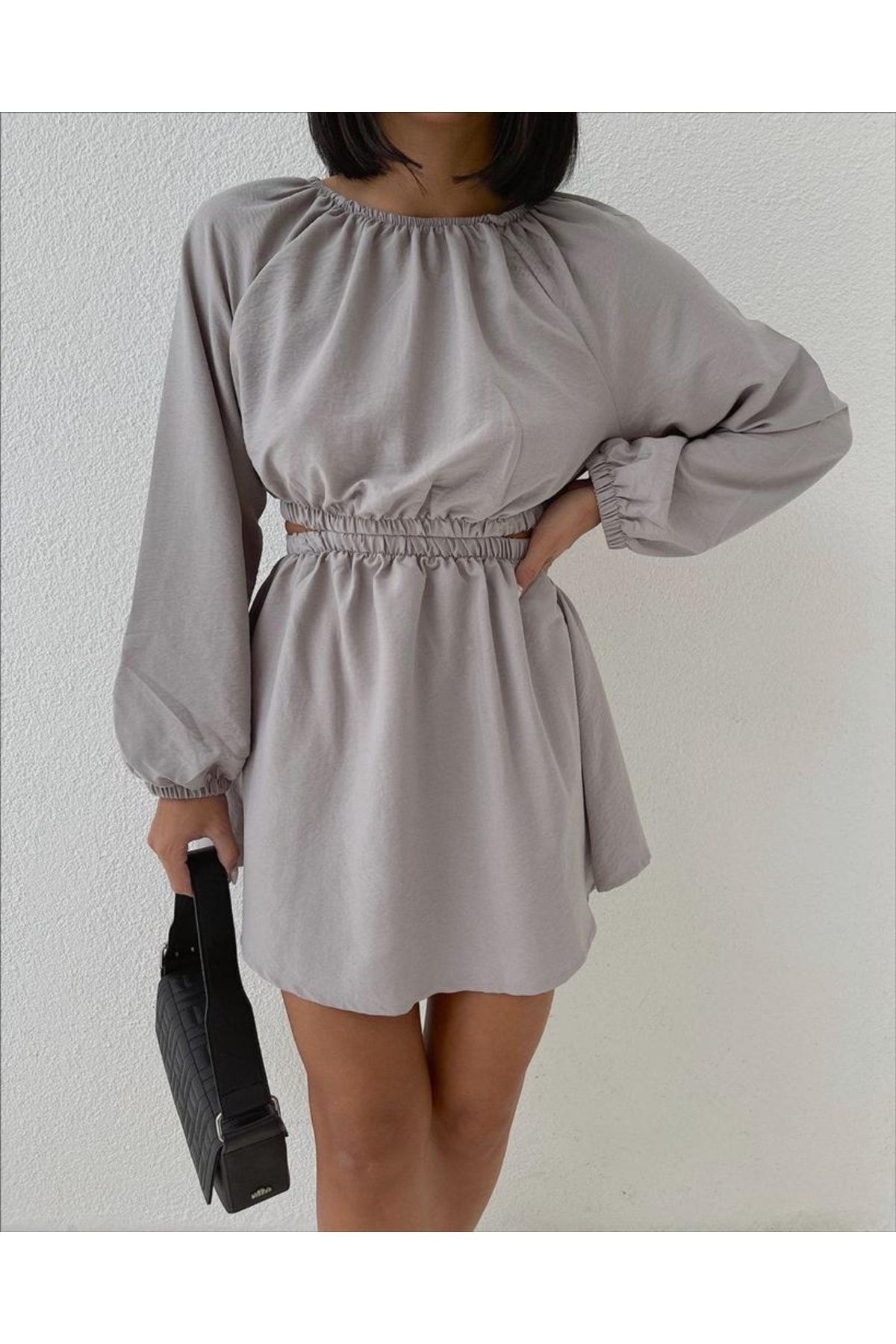 1Moda1Tarz-Rochie de damă, gri, țesătură din viscoză, cu talie joasă, elastică 4