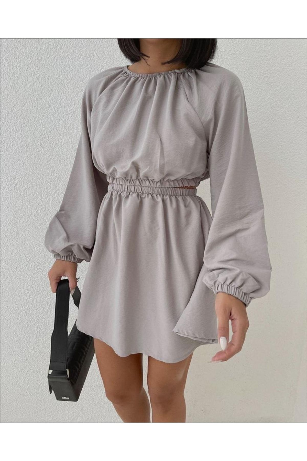 1Moda1Tarz-Rochie de damă, gri, țesătură din viscoză, cu talie joasă, elastică 5