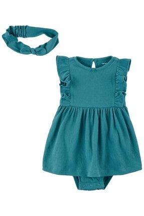 Kız Bebek Elbise Bandana Set 2'li Paket Turkuaz 1N036910
