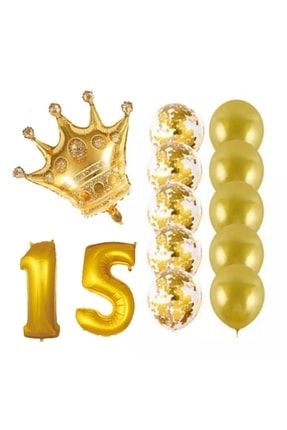 15 Yaş Kral Taçlı Gold Konfetili Şeffaf Balon Seti TPKT000002781