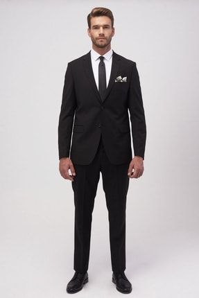 Erkek Siyah Slim Fit Dar Kesim Su Ve Leke Tutmayan Nano Takım Elbise 4A3010000005